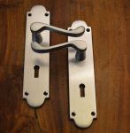 Victorian Scroll Satin Chrome Door Handles with Keyhole (M68SC) 